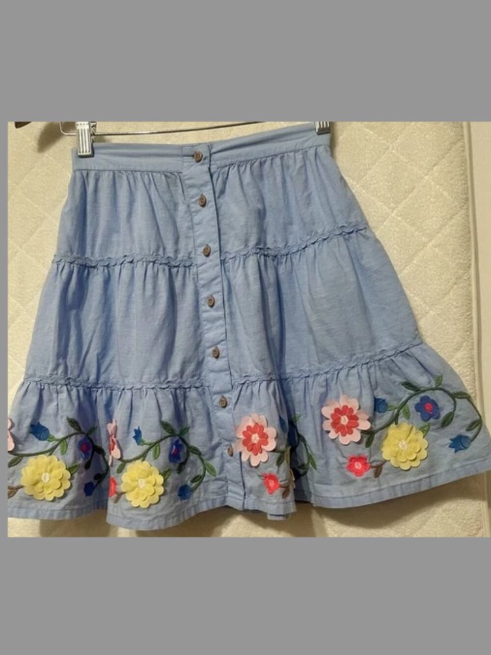 Mini Boden Floral Embroidered Hem Midi Skirt Blue SZ 8-9Y